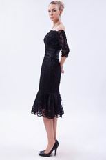 Portrait 1/2 Sleeves Sexy Mermaid Skirt Short Black Prom Lace Dress