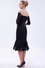 Portrait 1/2 Sleeves Sexy Mermaid Skirt Short Black Prom Lace Dress