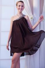 Crystals One Shoulder Brown Chiffon Short Prom Dress Cheap