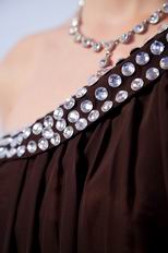 Crystals One Shoulder Brown Chiffon Short Prom Dress Cheap