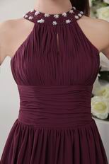 High-neck Knee-length Purple Chiffon Short Prom Dress With Beading