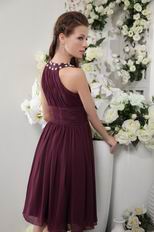 High-neck Knee-length Purple Chiffon Short Prom Dress With Beading