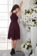 High-neck Knee-length Purple Chiffon Short Prom Dress With Beading