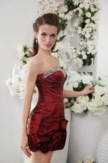 Sweetheart Neck Beaded Burgundy Taffeta Prom Party Short Dress