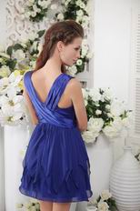 Pretty V-neck Short Blue Chiffon Ruched Dress For Prom Party