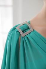One Shoulder Knee-length Turquoise Chiffon Beaded Prom Short Dress