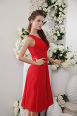 Knee Length Skirt Red Chiffon Designer Short V Neck Prom Dress