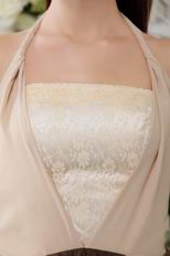 Brown Halter Tea-length Prom Dress With Champagne Lace