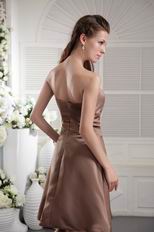 Strapless Knee-length Chocolate Satin Short Prom Dress With Bowknot
