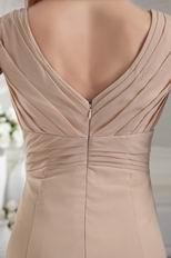 V-neck Champagne Chiffon Fabric Tea-length Prom Dress Cheap