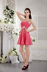 Single One Shoulder Coral Red Short Prom Dress With Applique