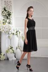 Modest Scoop Knee-length Black Chiffon Short Prom Dress Shop