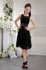 Modest Scoop Knee-length Black Chiffon Short Prom Dress Shop