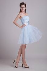 Strapless Baby Blue Organza A-line Short Skirt Prom Dress Online