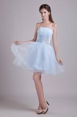 Strapless Baby Blue Organza A-line Short Skirt Prom Dress Online