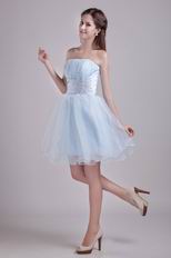 Strapless Baby Blue Organza A-line Short Skirt Prom Dress Online