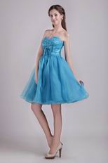 Teal Blue Organza A-line Skirt Short Prom Dress By Top Designer