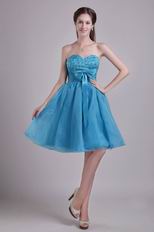 Teal Blue Organza A-line Skirt Short Prom Dress By Top Designer