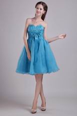 Teal Blue Organza A-line Skirt Short Prom Dress By Top Designer