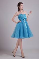 Teal Blue Organza A-line Skirt Short Prom Dress By Top Designer