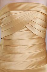 Strapless Pleated Column Silhouette Golden Stain Short Prom Dress