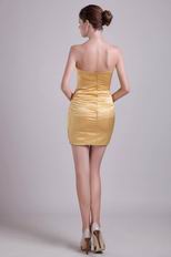 Strapless Pleated Column Silhouette Golden Stain Short Prom Dress