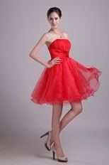 Beaded Strapless Knne Length Red Organza Short Celebrity Dress