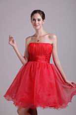 Beaded Strapless Knne Length Red Organza Short Celebrity Dress