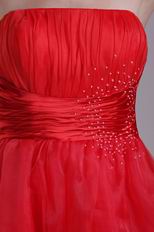 Beaded Strapless Knne Length Red Organza Short Celebrity Dress