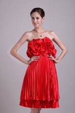 Red Short Prom Dress Design With Ruched Handmade Flower