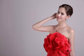 Red Short Prom Dress Design With Ruched Handmade Flower