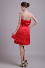 Red Short Prom Dress Design With Ruched Handmade Flower