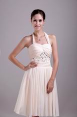 Beaded Short Chiffon Prom Dress Light Yellow With Halter