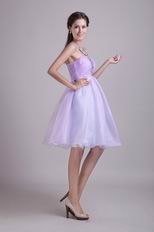 A-line Knee-length Lavender Organza Beaded Short Prom Dress