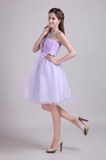 A-line Knee-length Lavender Organza Beaded Short Prom Dress