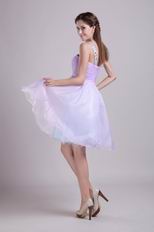 A-line Knee-length Lavender Organza Beaded Short Prom Dress