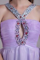 A-line Knee-length Lavender Organza Beaded Short Prom Dress