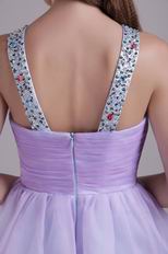 A-line Knee-length Lavender Organza Beaded Short Prom Dress