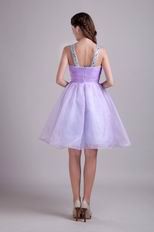 A-line Knee-length Lavender Organza Beaded Short Prom Dress