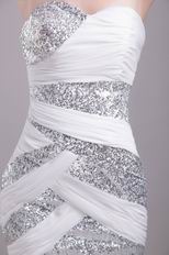 Sweetheart Mini-length White Short Prom Dress With Sequin Fabric