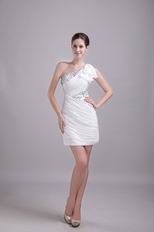 One Shoulder Chiffon White Short Prom Dress With Rhinestone