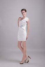 One Shoulder Chiffon White Short Prom Dress With Rhinestone