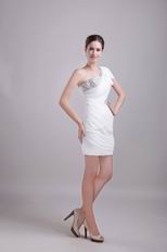 One Shoulder Chiffon White Short Prom Dress With Rhinestone