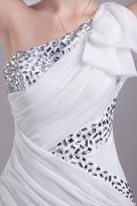 One Shoulder Chiffon White Short Prom Dress With Rhinestone