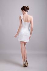 One Shoulder Chiffon White Short Prom Dress With Rhinestone