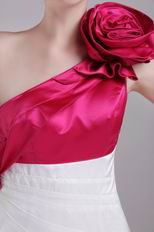 Fuchsia And White Contrast Short Prom Dress With Handmade Flower