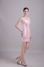 Strapless Sheath Baby Pink Short Prom Dress With Rosette Decorate