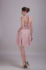 Designer Short Prom Dress Made By Pearl Pink Chiffon Fabric