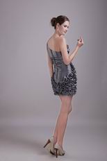 Sheath One Shoulder Ruffled Skirt Silver Grey Short Prom Dress