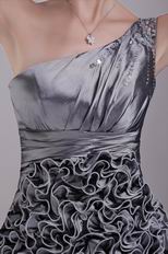 Sheath One Shoulder Ruffled Skirt Silver Grey Short Prom Dress